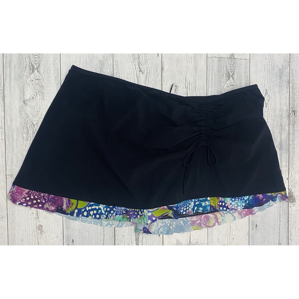 Profile by Gottex Swim Skirt 18 Black Tropical Bow Rutched Beach Vacation Cute